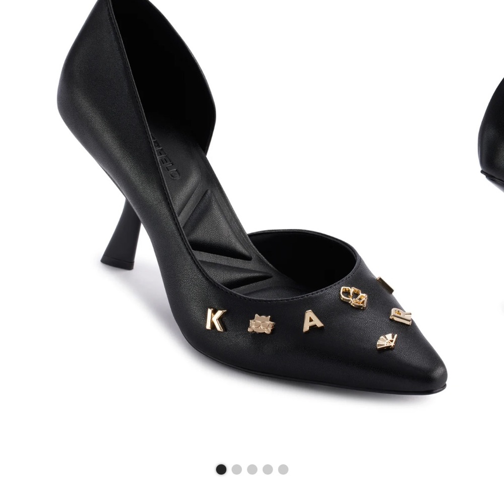 Karl Lagerfeld Black and Gold Kitten Heel Pumps